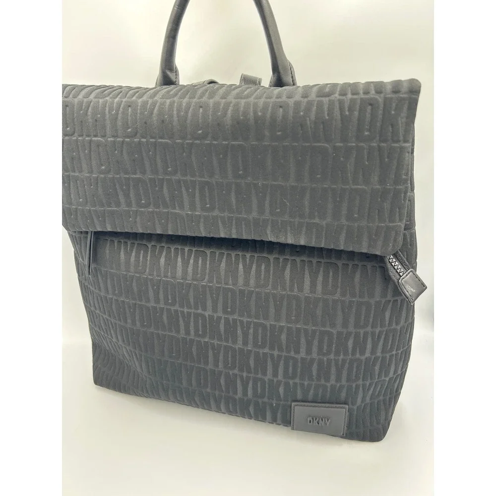 DKNY‎ Bryant Black Embossed Logo Foldover Backpack Handbag R13A3P11